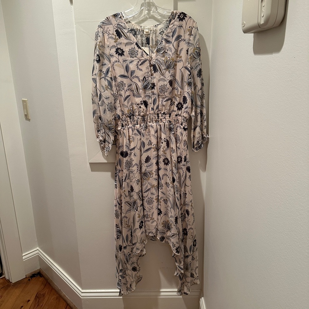 Shoshanna High Low Dress in Cream and Blue Floral